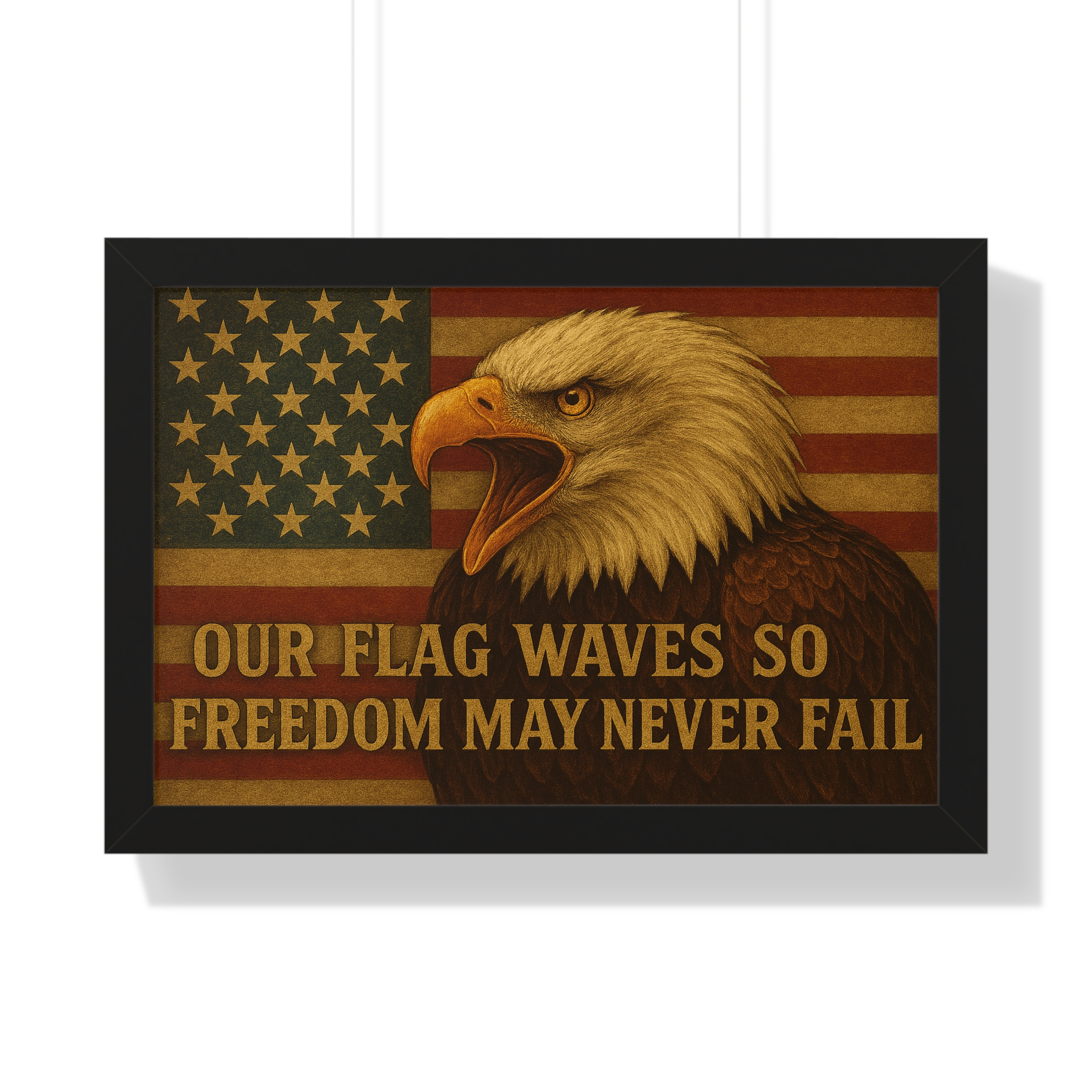 Patriotic Framed Poster - Eagle Flag Waves