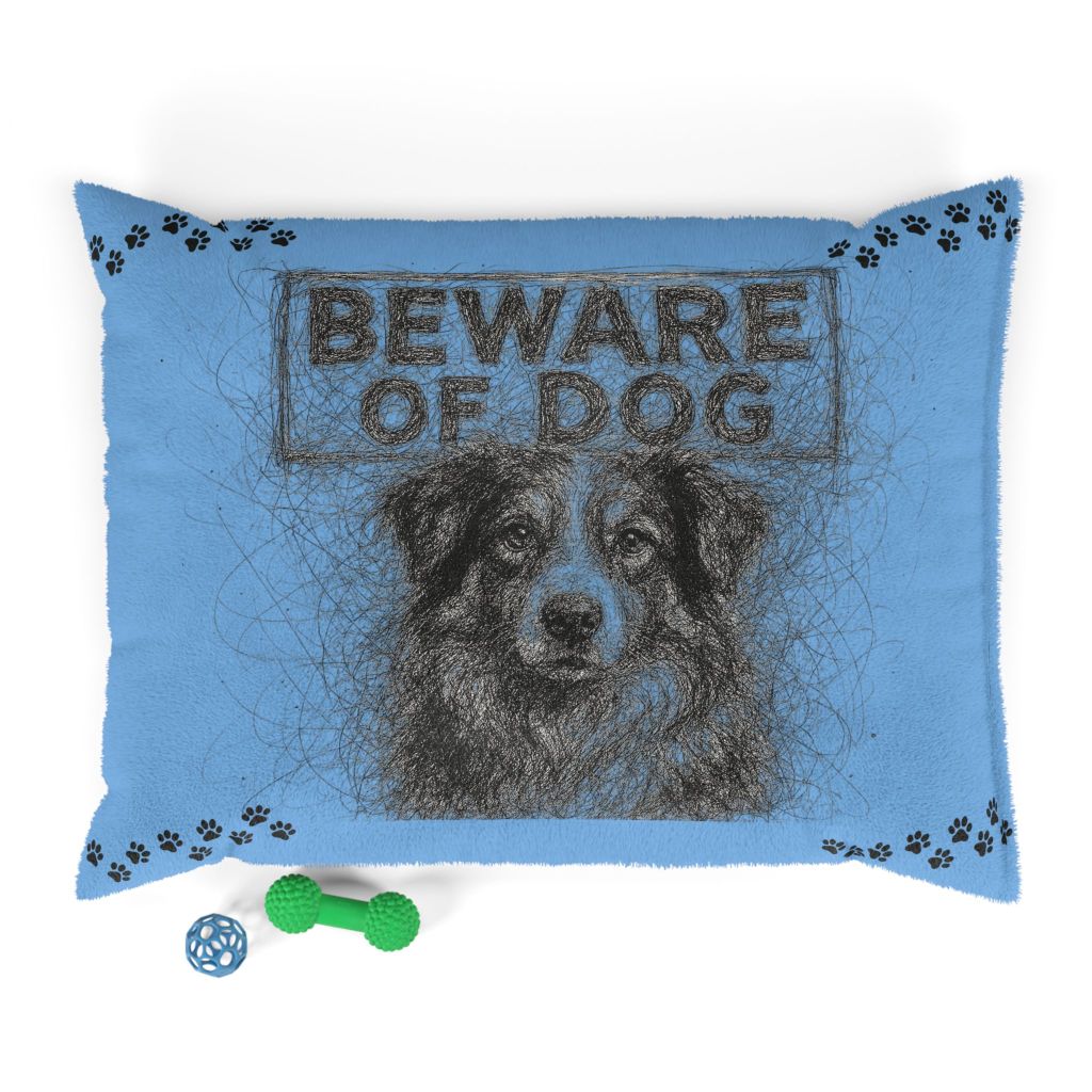Beware of Dog Pet Bed Light Blue - Medium 40" x 30"