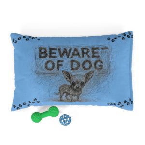 Beware of Dog Pet Bed Light Blue - Smaller 28" x 18"