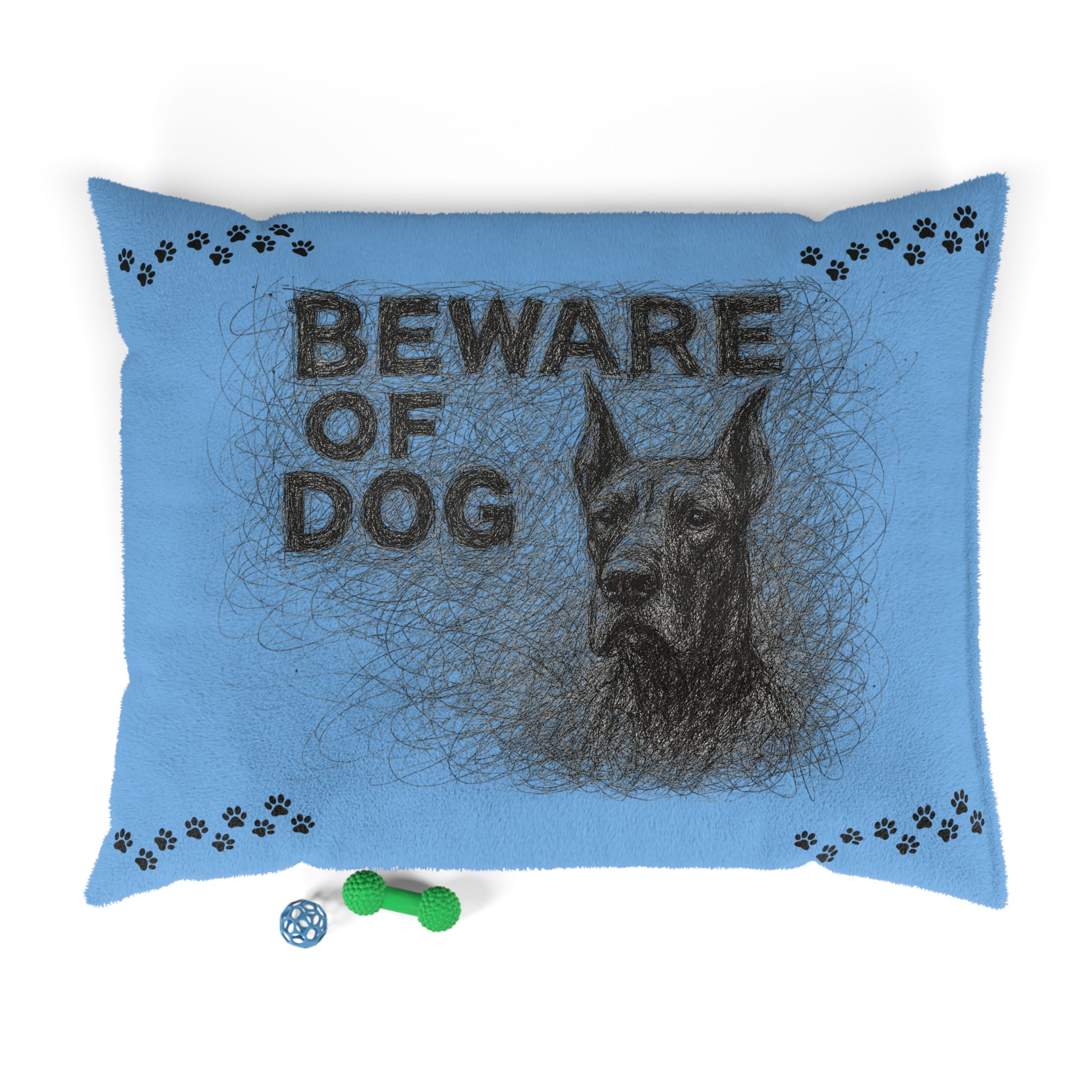 Beware of Dog Pet Bed Light Blue - Large 50" x 40"