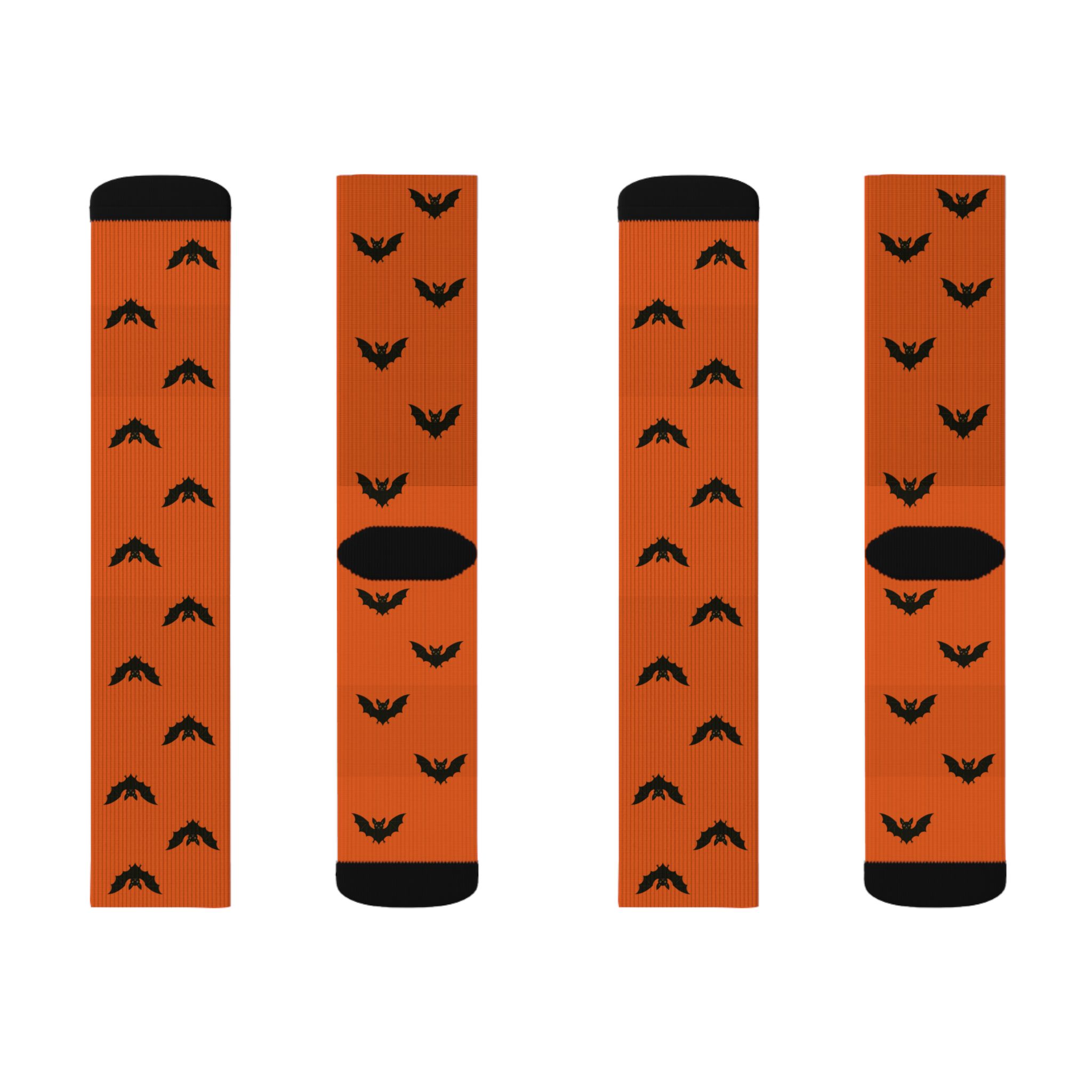 Batty Halloween Socks - Cushioned Crew Socks - Flying Bats Orange Pattern - Spooky Fall Socks - Image 2