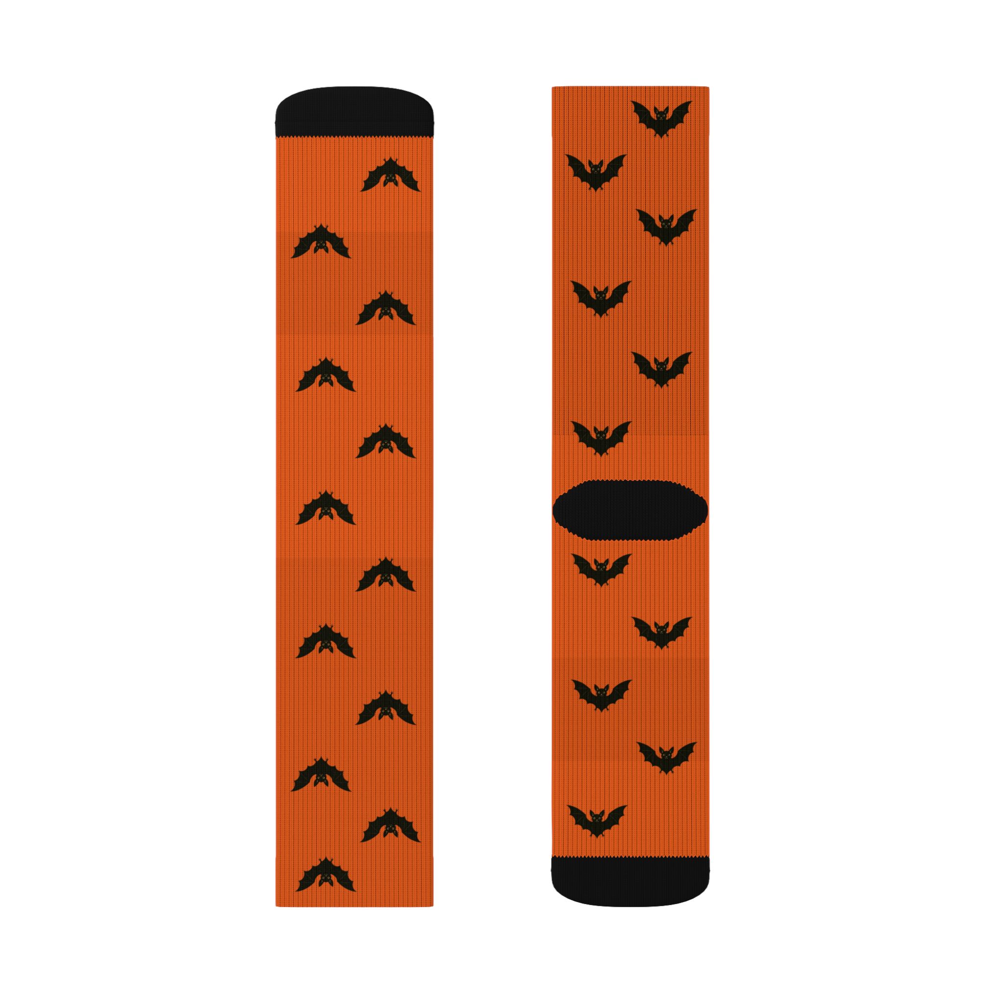 Batty Halloween Socks - Cushioned Crew Socks - Flying Bats Orange Pattern - Spooky Fall Socks - Image 3