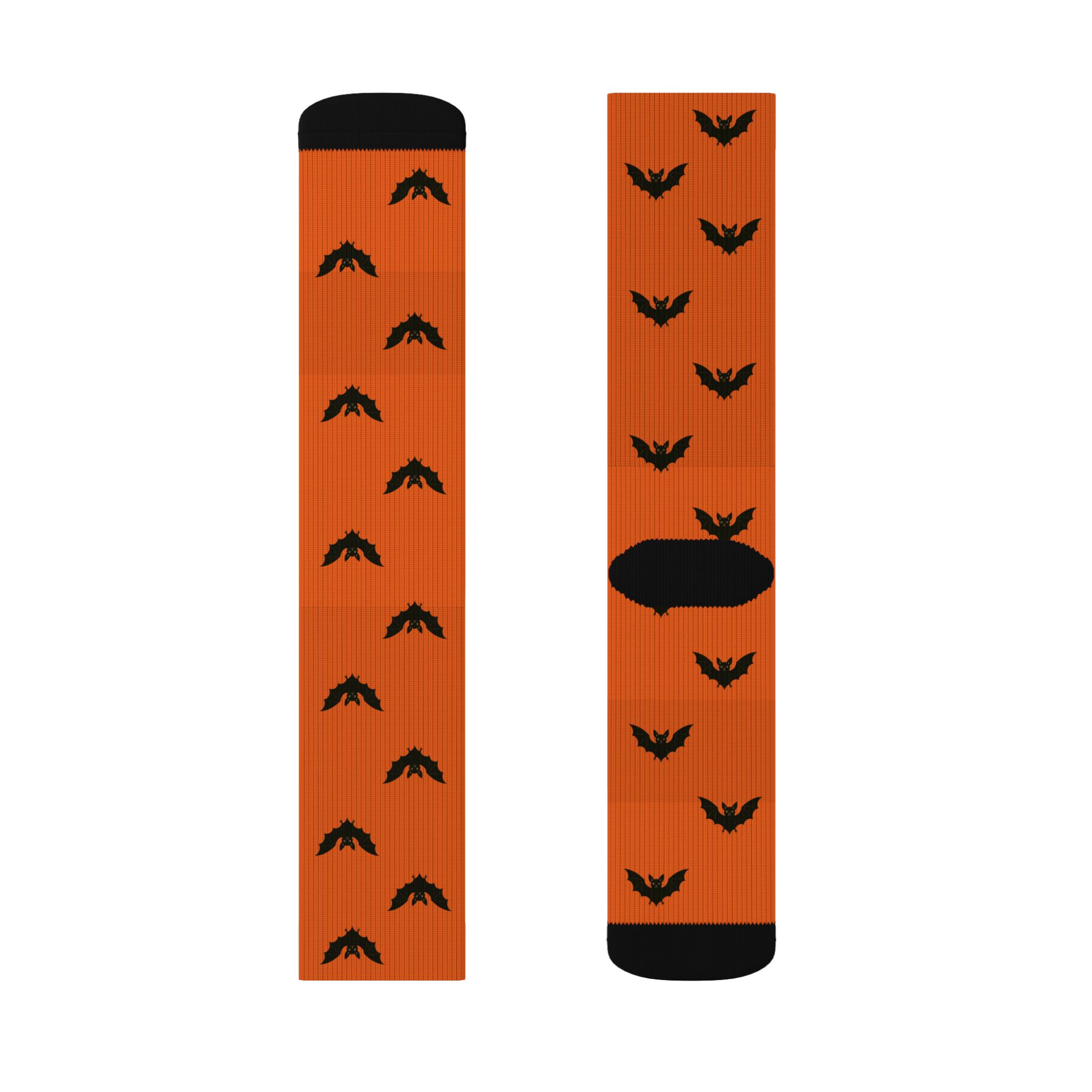 Batty Halloween Socks - Cushioned Crew Socks - Flying Bats Orange Pattern - Spooky Fall Socks - Image 8
