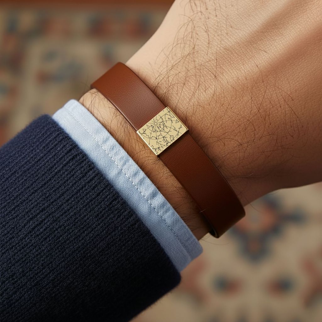 Destination Unknown Star Map Engraved Men's Leather Bracelet