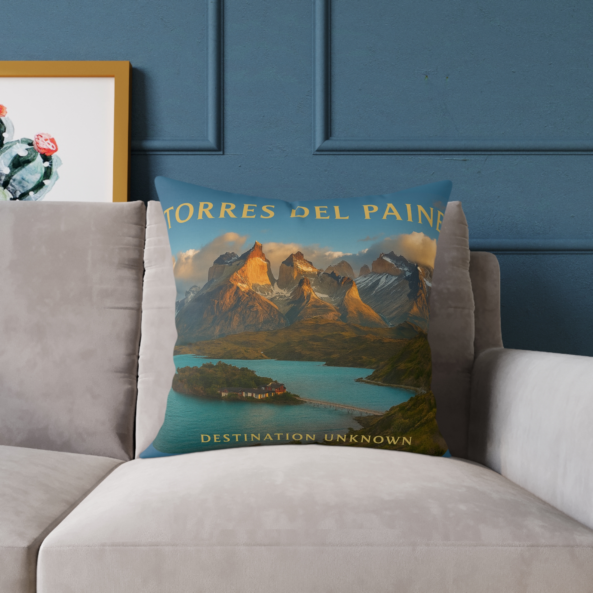Torres del Paine Wanderlust Square Poly Canvas Pillow | Patagonia Adventure Home Décor by Taigh Ryan Co