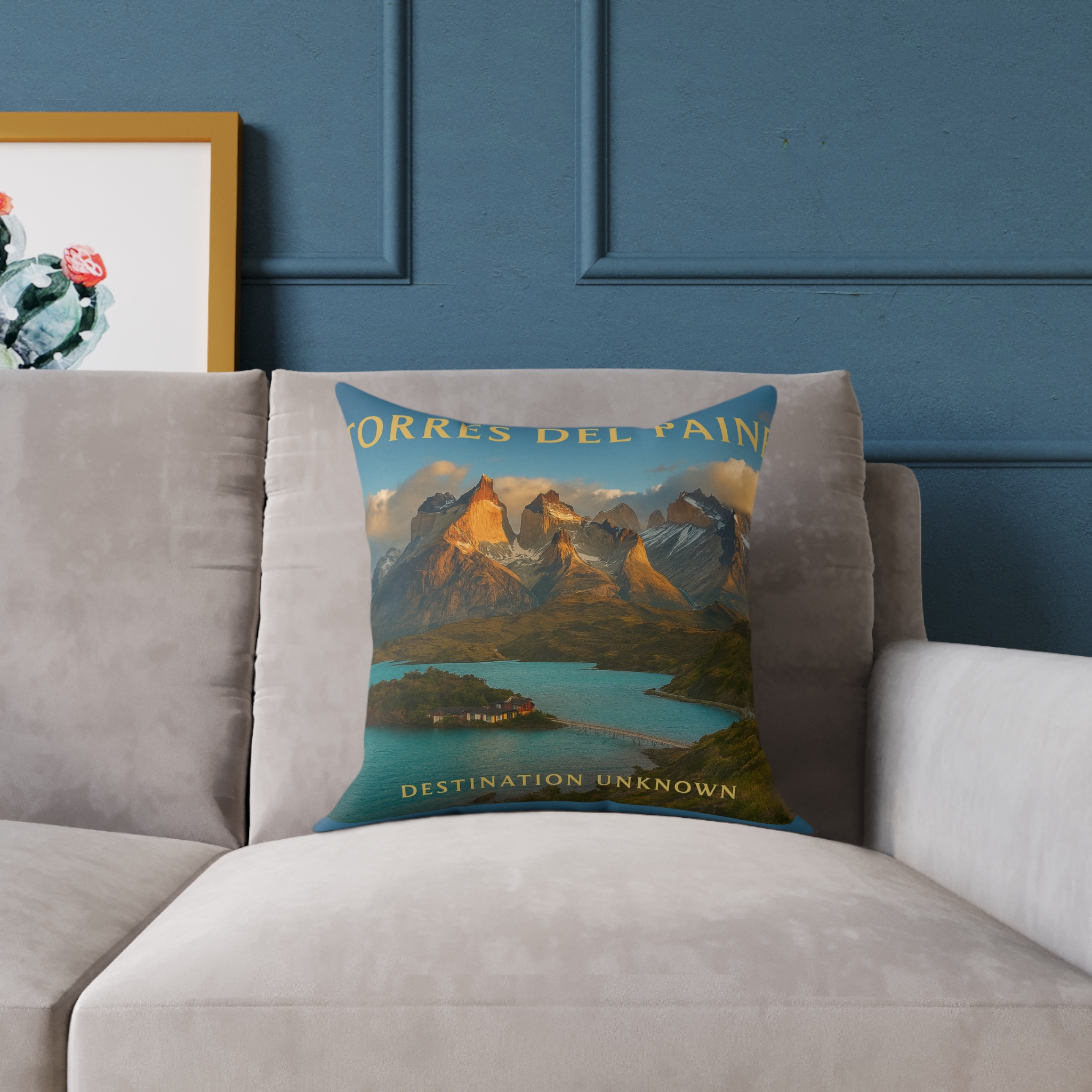 Torres del Paine Wanderlust Square Poly Canvas Pillow | Patagonia Adventure Home Décor by Taigh Ryan Co - Image 7