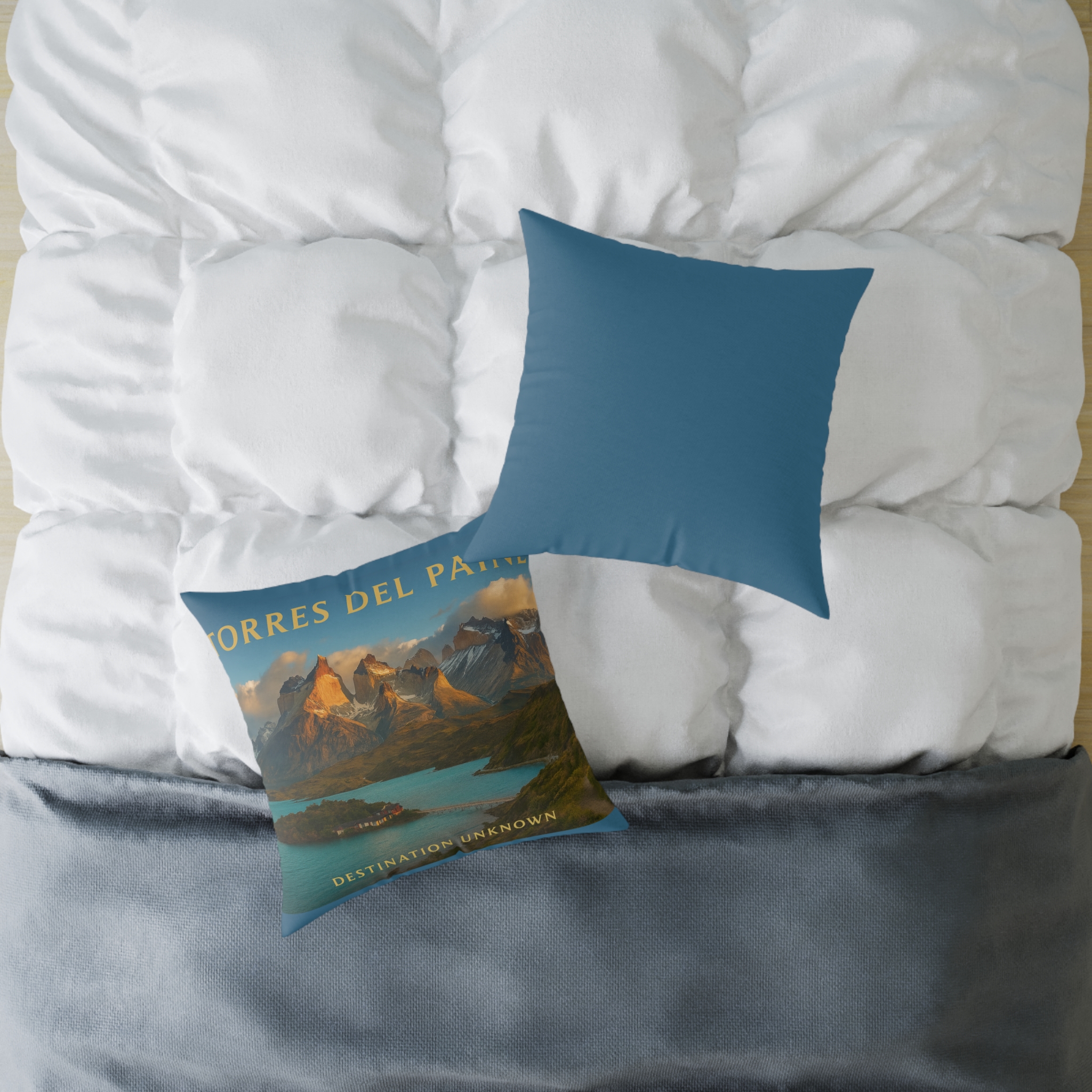 Torres del Paine Wanderlust Square Poly Canvas Pillow | Patagonia Adventure Home Décor by Taigh Ryan Co - Image 4