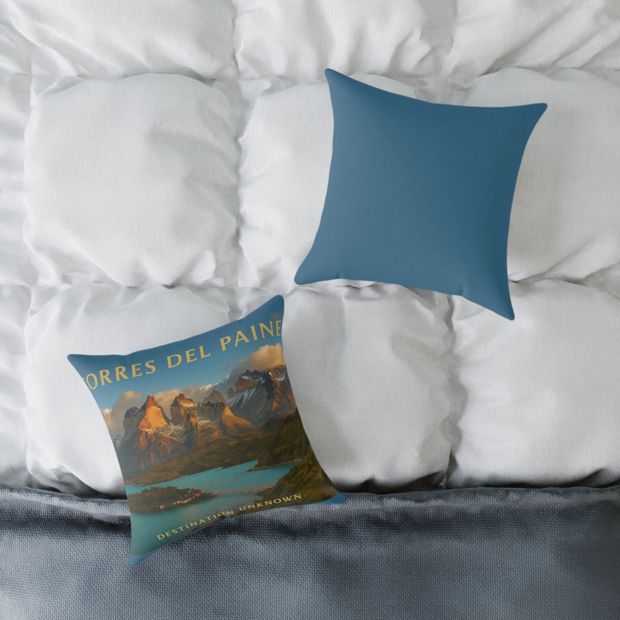 Torres del Paine Wanderlust Square Poly Canvas Pillow | Patagonia Adventure Home Décor by Taigh Ryan Co - Image 8