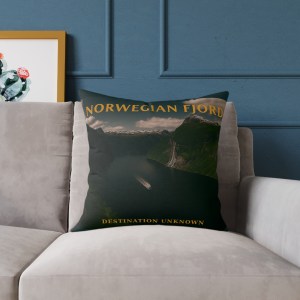 Norwegian Fjord Wanderlust Square Poly Canvas Pillow | Coastal Nordic Home Décor by Taigh Ryan Co