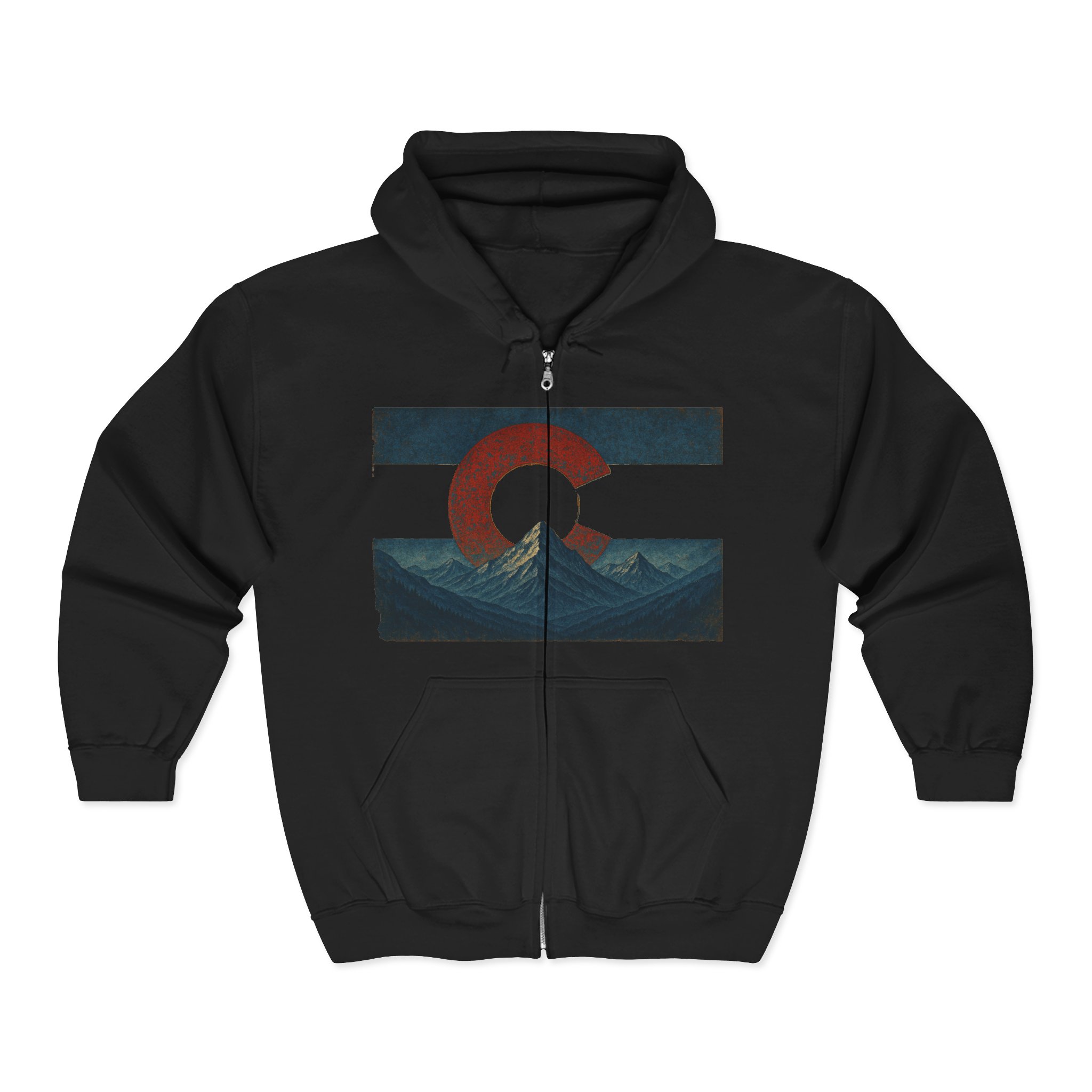 Destination Unknown Colorado Flag Full Zip Hoodie - Distressed Edition - Image 2
