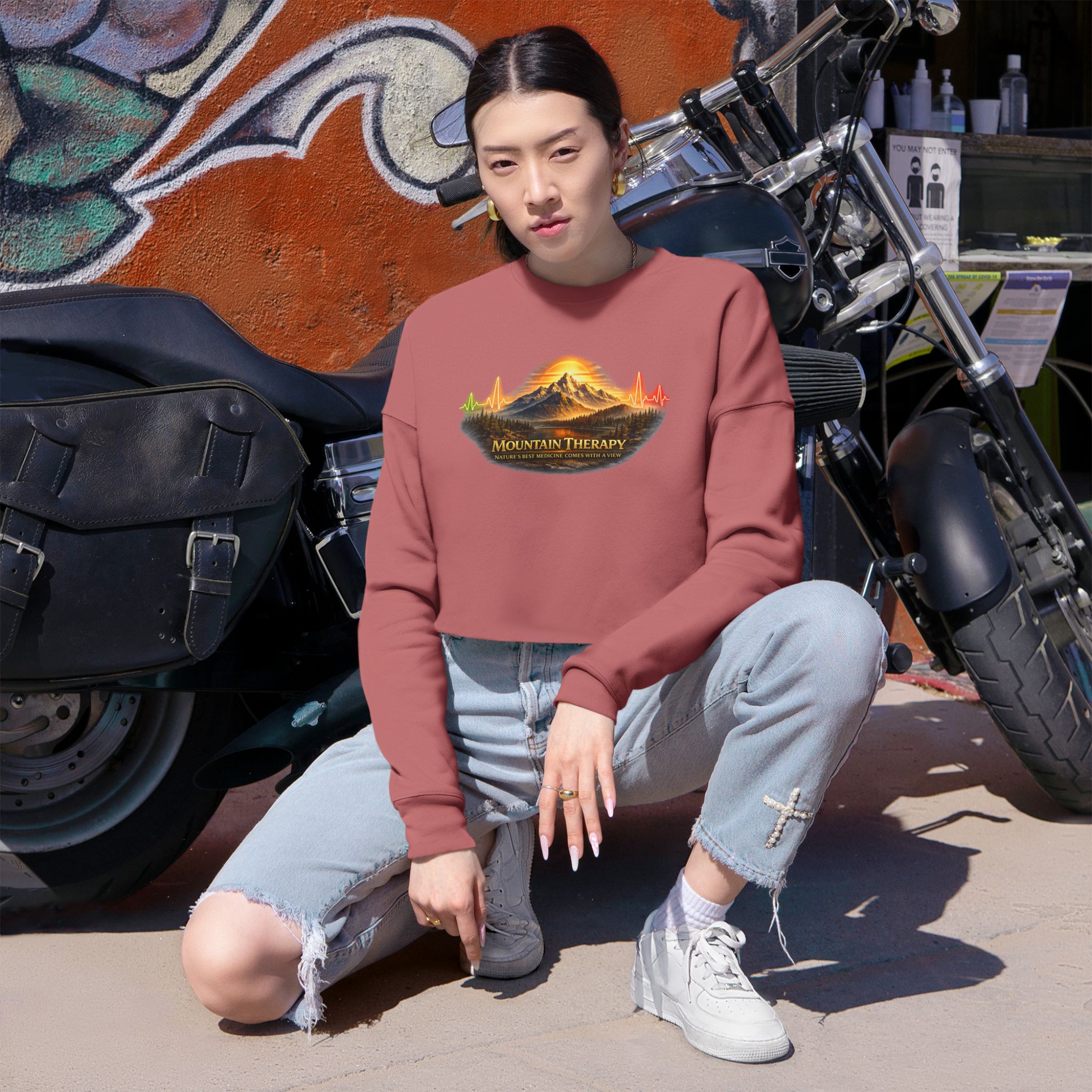 Cropped Sweatshirt - Natures Best Medicine Comes with a View - Mountain Therapy - Destination Unknown - Image 4