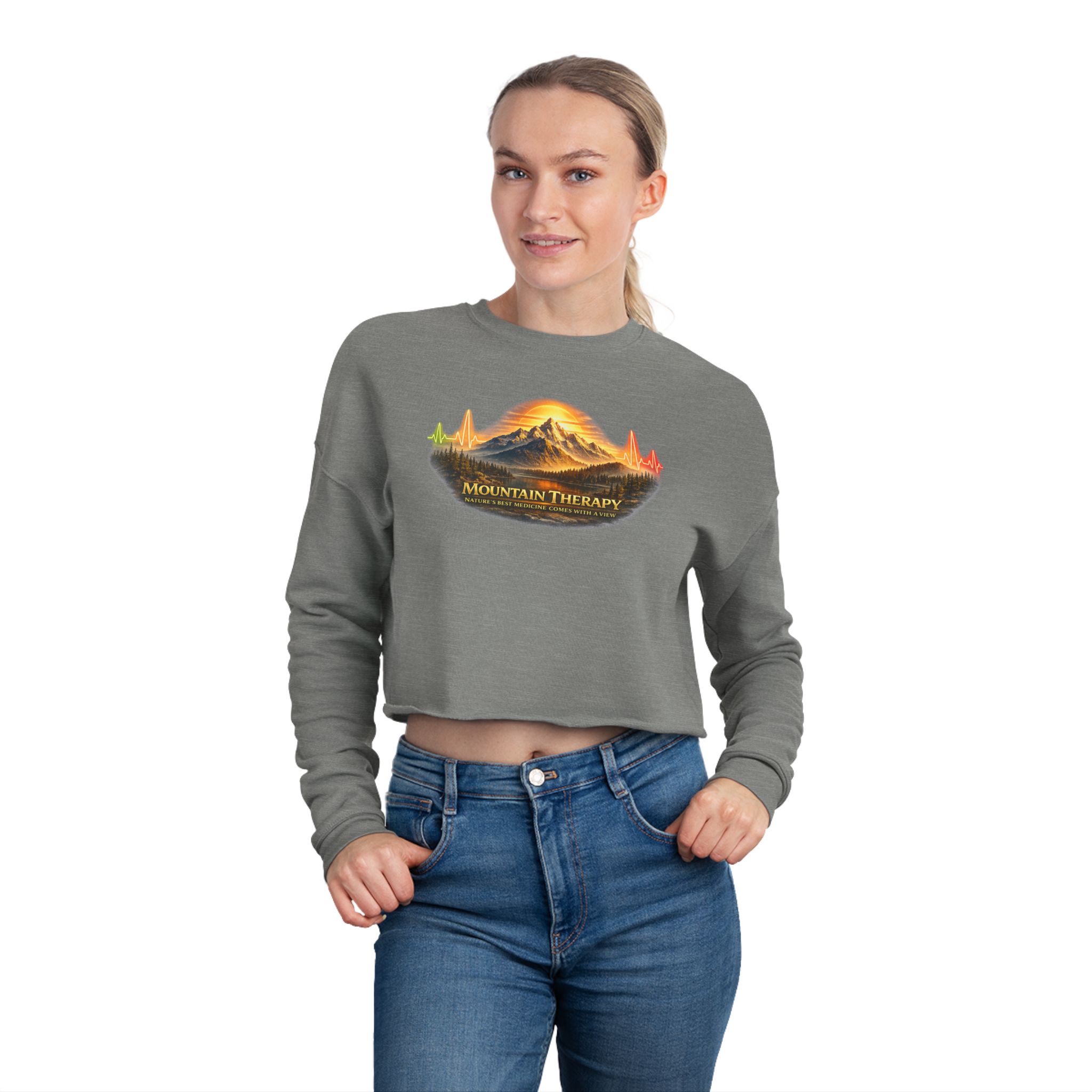 Cropped Sweatshirt - Natures Best Medicine Comes with a View - Mountain Therapy - Destination Unknown - Image 9