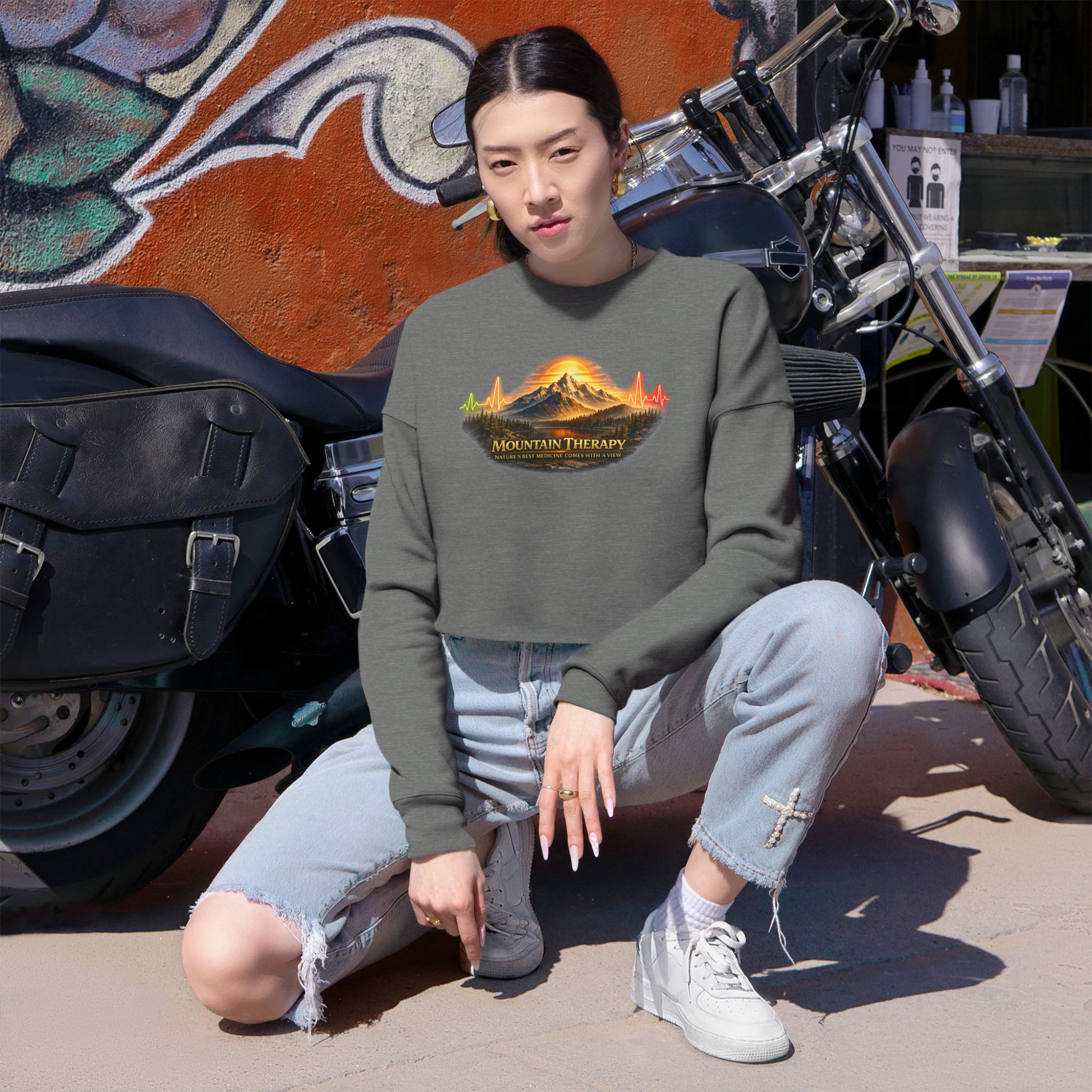 Cropped Sweatshirt - Natures Best Medicine Comes with a View - Mountain Therapy - Destination Unknown - Image 8