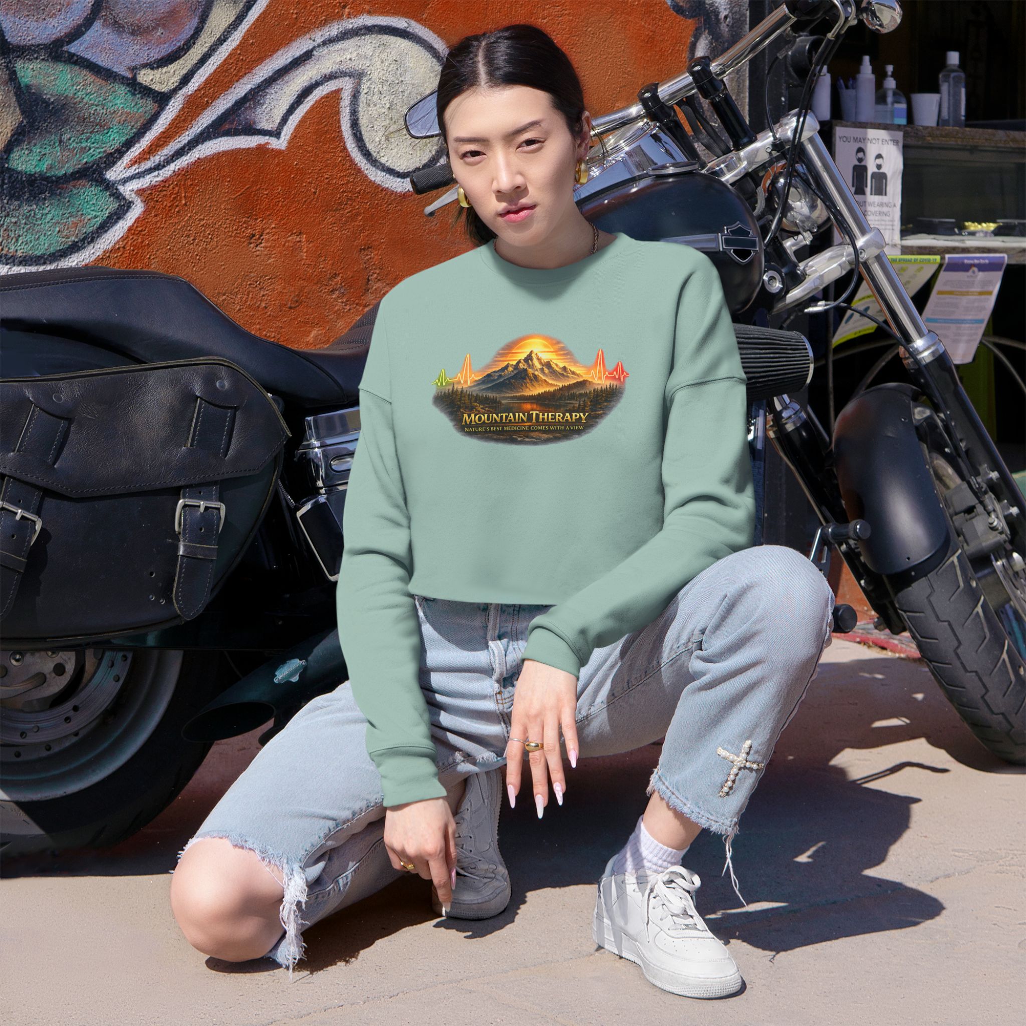 Cropped Sweatshirt - Natures Best Medicine Comes with a View - Mountain Therapy - Destination Unknown - Image 12