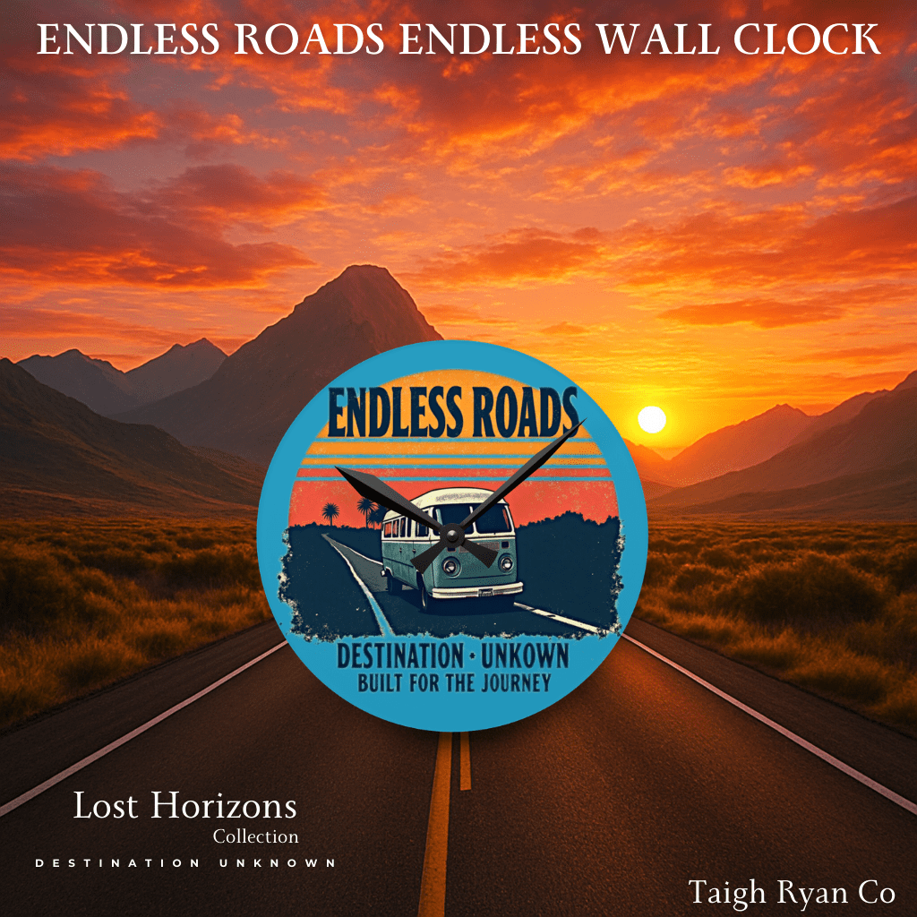 Endless Roads Acrylic Wall Clock - Lost Horizons Collection - Destination Unknown - Travel-Inspired Home Décor by Taigh Ryan Co