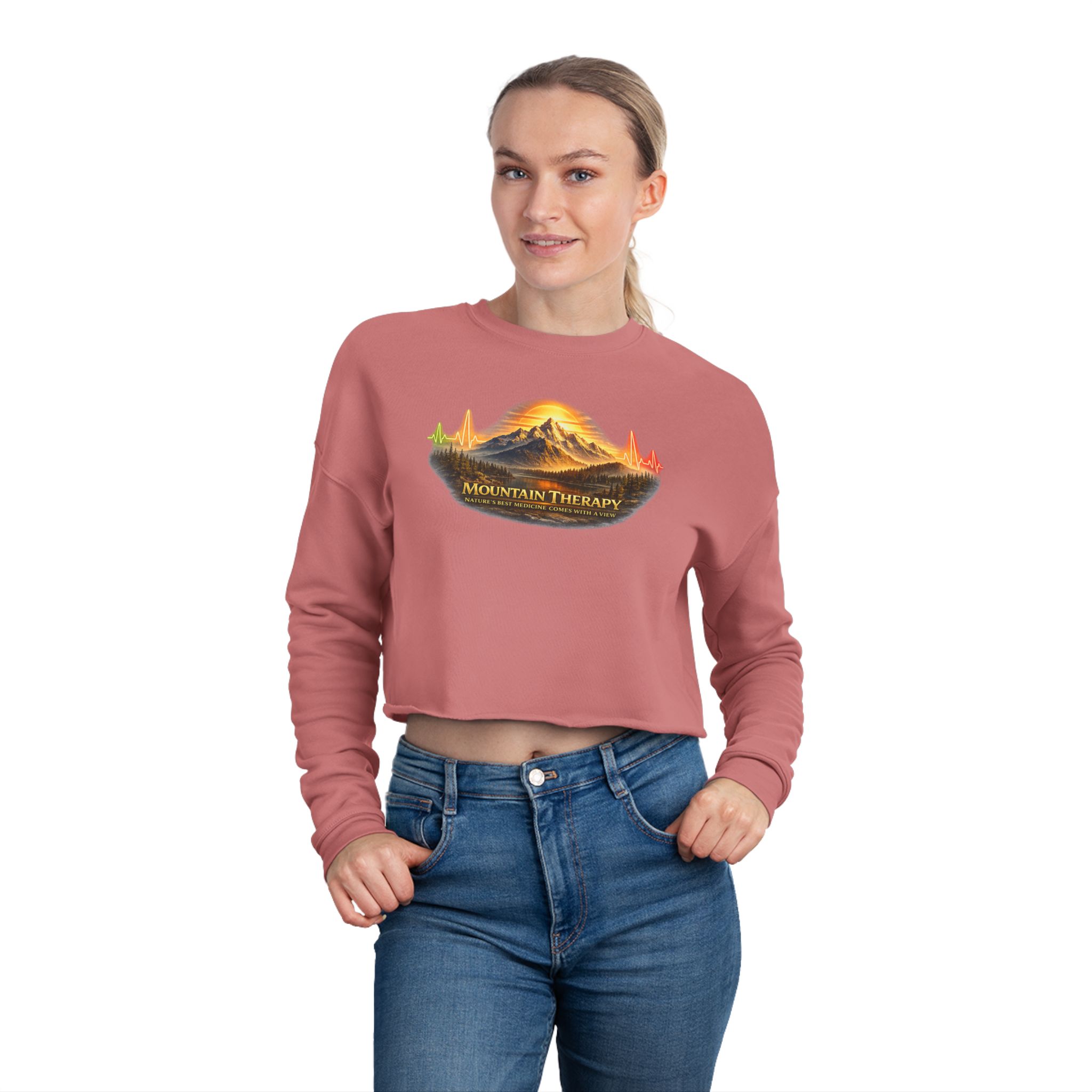 Cropped Sweatshirt - Natures Best Medicine Comes with a View - Mountain Therapy - Destination Unknown - Image 5
