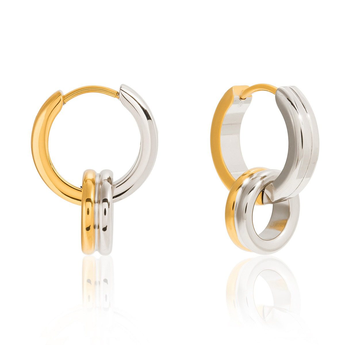 Double Cross Gold Hoop Earrings