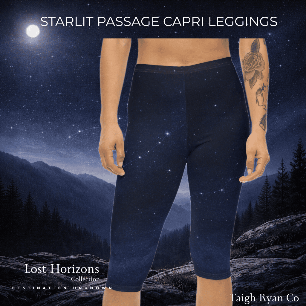 Starlit Passage - Women’s Capri Leggings - Lost Horizons - Destination Unknown - Image 2