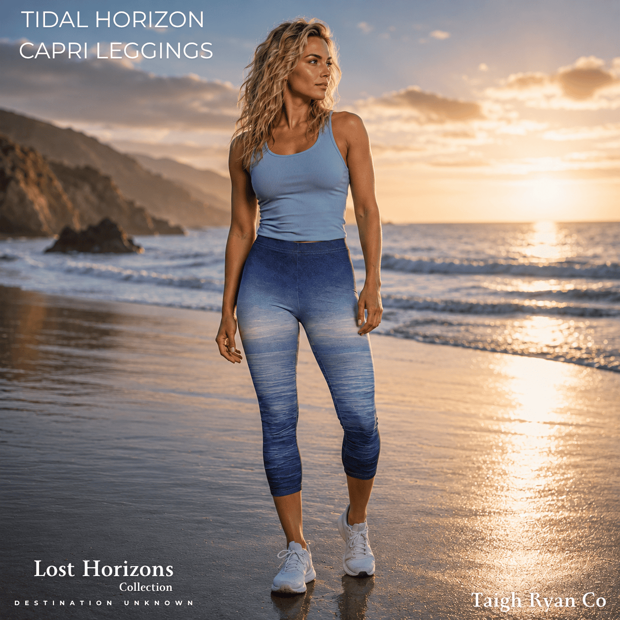 Tidal Horizon - Women’s Capri Leggings - Lost Horizons - Destination Unknown