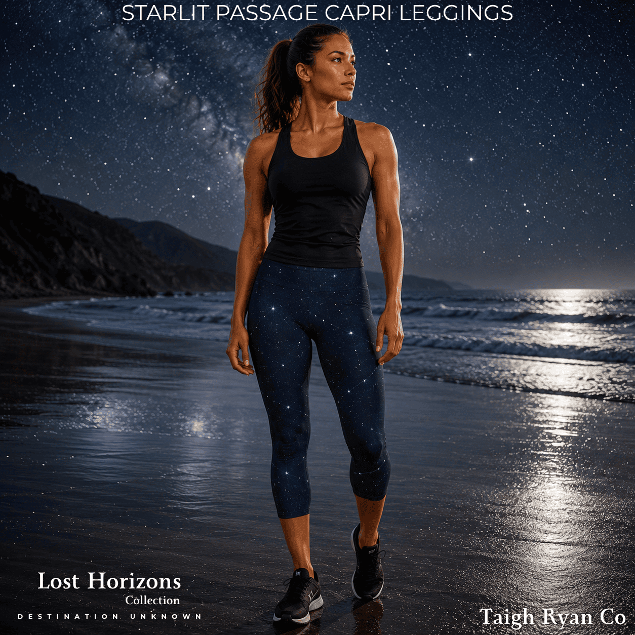 Starlit Passage - Women’s Capri Leggings - Lost Horizons - Destination Unknown